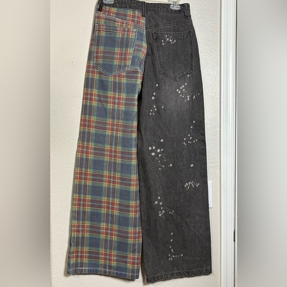 Too Punk, Current Mood by Dolls Kill Multicolor Plaid and Black Splattered Jeans - Picture 11 of 12
